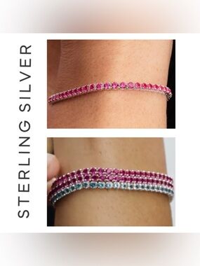 🌟 S925 Sterling Silver Sparkling Pink Tennis Bracelet